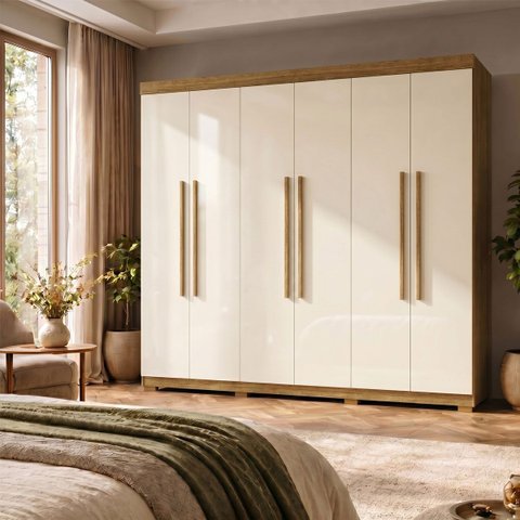 Guarda Roupa Casal Roupeiro 6 Portas 2 Gav Quarto Nature Champanhe