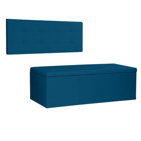 Kit Painel e Calçadeira Baú Queen 1,60m Berlim Suede - Pallazio Cor Azul Marinho