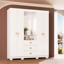 Ver imagem 1 de Guarda Roupa Casal Capelinha Aurora 4 Portas de Bater 3 Gavetas MDP com Espelho Branco-Camarim Flex
