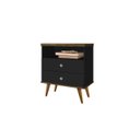 Ver imagem 2 de Mesa de Cabeceira Sta Estilo Retrô com Pés Palito 2 Gavetas com Puxadores Cromados e Nicho Cor Preto
