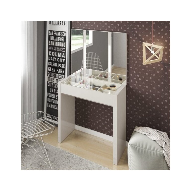 Penteadeira com Gaveta, Espelho e Iluminação Led 80cm Tw130l Dalla Costa - Off White