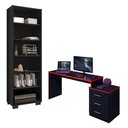Ver imagem 1 de Mesa para Computador Gamer Drx 5000 e Livreiro Office Preto Trama Vermelho - Móveis Leão