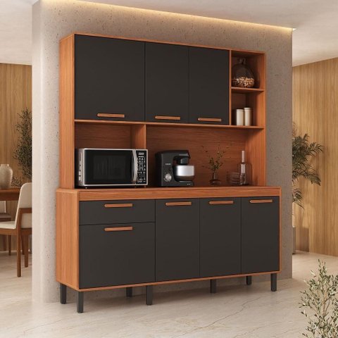 Kit Cozinha Dunas 7 Portas 1 Gaveta MDP 180cm Cinamomo e Grafite Itatiaia