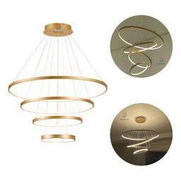 Lustre Pendente Moderno Anéis Led 4 Arcos 80cm Pe Direito Duplo Equipe Led - 1