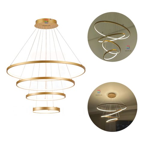 Lustre Pendente Moderno Anéis Led 4 Arcos 80cm Pe Direito Duplo Equipe Led