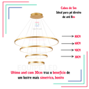 Ver imagem 2 de Lustre Pendente Moderno Anéis Led 4 Arcos 80cm Pe Direito Duplo Equipe Led