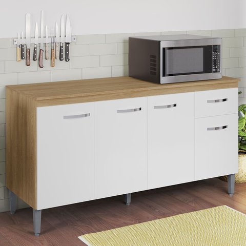 Balcão de Cozinha com Tampo 150cm Gabriela Amêndoa/branco - Ajl Móveis
