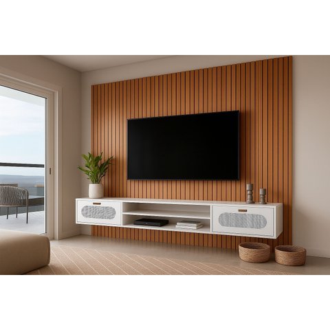 Rack Suspenso 180cm com Painel 230 Cm de Largura Todo em Mdf:nature / Branco
