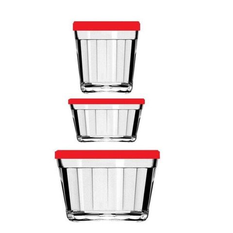 Conjunto de Tigelas de Vidro com Tampa Americano 3 Unidades Vermelha