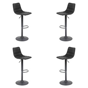 Kit 4 Banquetas Decorativas Travis Pu com Regulagem de Altura Base Disco C/apoio para Os Pés Preto G