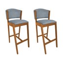 Ver imagem 1 de Kit 2 Banquetas Alta de Madeira Maciça Cerejeira Premium Ana com Encosto Linho Cinza