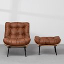 Ver imagem 3 de Poltrona Costela com Puff Couro Natural - Caramelo