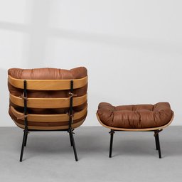 Poltrona Costela com Puff Couro Natural - Caramelo - 10