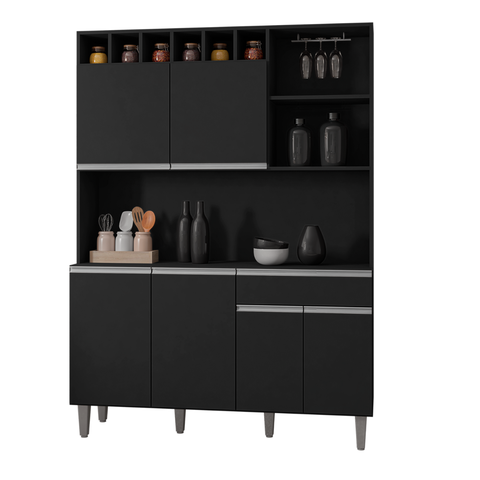Cozinha Compacta 6 Portas 1 Gaveta 130cm Alice Ajl Móveis:preto
