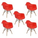 Ver imagem 1 de Kit 5 Cadeiras Charles Eames Eiffel com Braço Vermelho