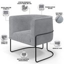 Ver imagem 3 de Poltrona Para Sala De Estar Decorativa Fixa Base Aço Preto Betina D02 Bouclê Cinza - Lyam Decor
