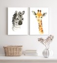 Ver imagem 1 de Kit 2 Quadros Animais Infantis Aquarela 24x18cm:madeira Preta