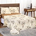 Ver imagem 1 de Jogo de Lençol Casal King 4 Peças 100% Algodão Floral Cáqui