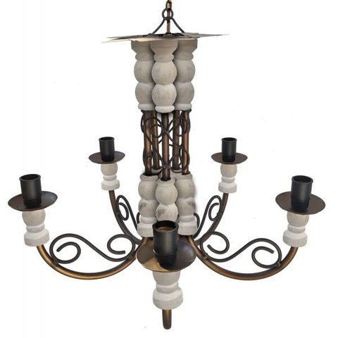 Lustre de Ferro e Madeira Decorativo para Sala de Jantar e Estar