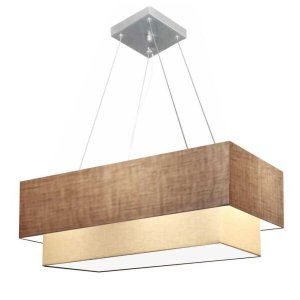 Lustre Pendente Duplo Retangular Vivare Md-4138 Cúpula em Tecido 70x30cm x 60x25cm - Palha / Bege