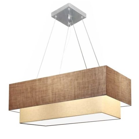 Lustre Pendente Duplo Retangular Vivare Md-4138 Cúpula em Tecido 70x30cm x 60x25cm - Palha / Bege