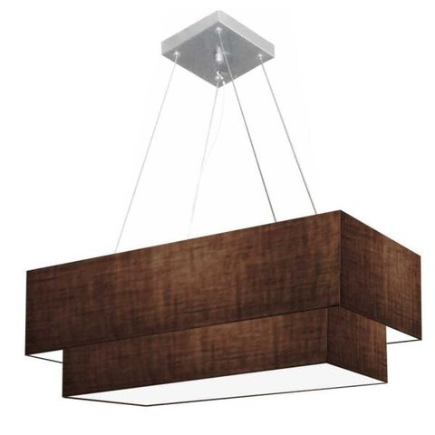 Lustre Pendente Duplo Retangular Vivare Md-4138 Cúpula em Tecido 70x30cm x 60x25cm - Café