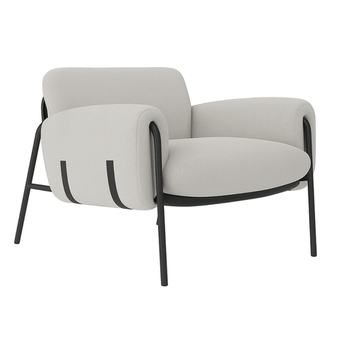 Poltrona Cadeira Decorativa Versátil Serrana-Zahav Estofados:Bouclé Cinza Courino Preto