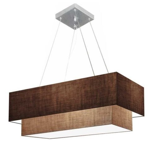Lustre Pendente Duplo Retangular Vivare Md-4138 Cúpula em Tecido 70x30cm x 60x25cm - Café / Palha