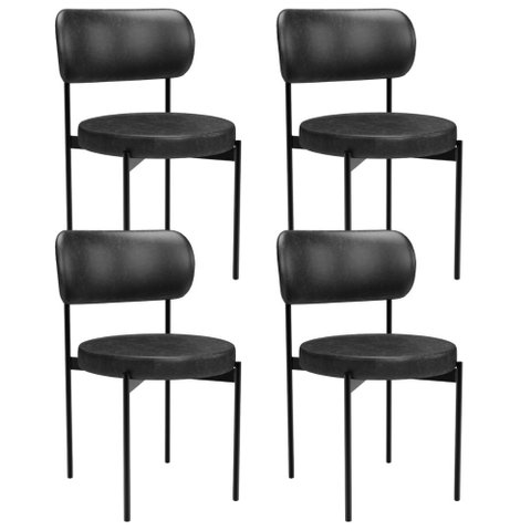 Kit 04 Cadeiras Estofadas para Sala de Jantar Louvre L02 Couríssimo Preto - Lyam Decor