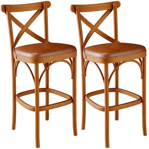 Kit 02 Banquetas Altas Cozinha Bancada Bar Sala de Jantar Estofada Ávila L02 Couríssimo Camel -