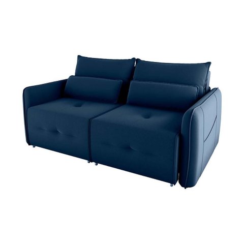 Sofá Cama 2 Lugares com Almofadas 205cm Celine Veludo Azul Matrix