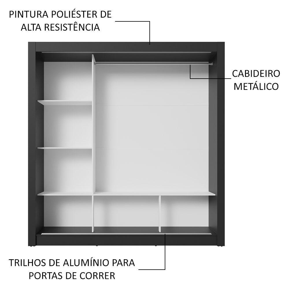 Guarda-roupa Casal 3 Portas de Correr de Espelho Preto Nobre Madesa - 6