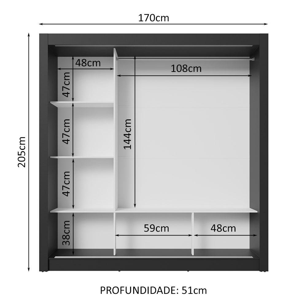 Guarda-roupa Casal 3 Portas de Correr de Espelho Preto Nobre Madesa - 4