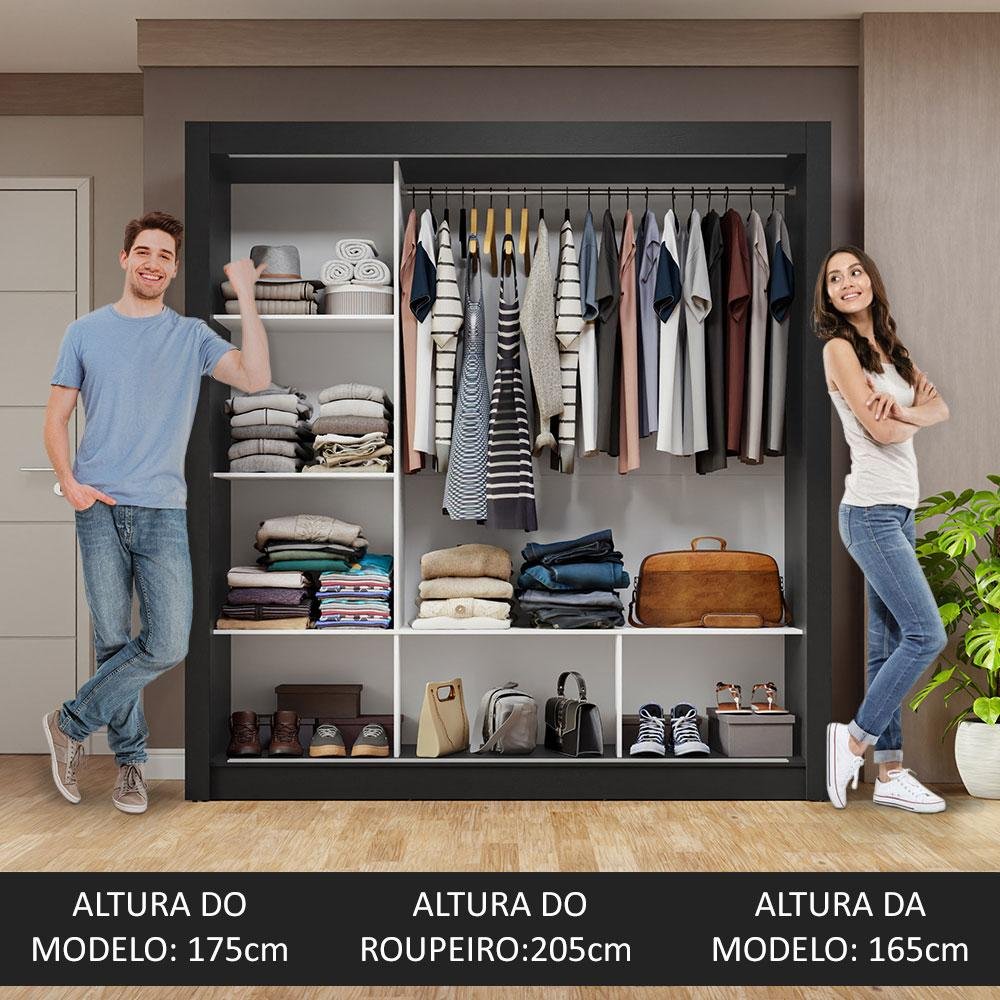 Guarda-roupa Casal 3 Portas de Correr de Espelho Preto Nobre Madesa - 5