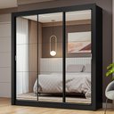 Ver imagem 1 de Guarda-roupa Casal 3 Portas de Correr de Espelho Preto Nobre Madesa