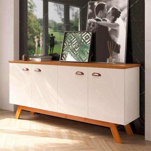 Buffet Atlanta 4 Portas Off-white e Madeira - Tebarrot
