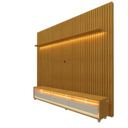 Painel e Rack Ripado com LED e Rodízio Nobre 230 Naturale Off White - Gelius - 7