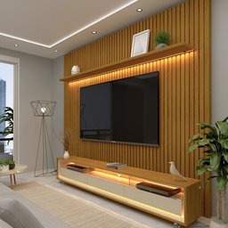Painel e Rack Ripado com LED e Rodízio Nobre 230 Naturale Off White - Gelius - 1