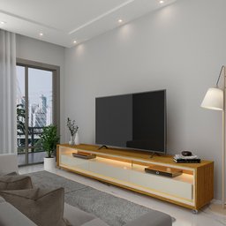 Painel e Rack Ripado com LED e Rodízio Nobre 230 Naturale Off White - Gelius - 9
