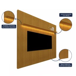Painel e Rack Ripado com LED e Rodízio Nobre 230 Naturale Off White - Gelius - 6