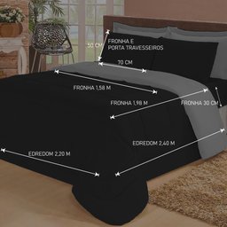 Jogo de Cama com 6 Peças Aconchego Casa Dona Dupla Face Casal Queen Preto e Cinza - 4