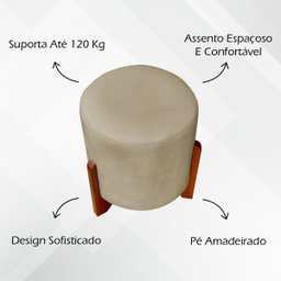 Puff Confortável Redondo para Sala Eloah Suede Cores Pé Castanho - 5