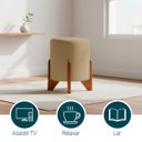 Ver imagem 3 de Puff Decorativo Eloah Redondo Assento Extra para Sala Quarto Suede Pufe com Pés de Madeira