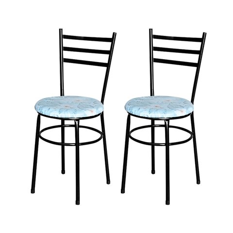 2 Cadeiras para Mesa Epoxi Preta Assento Floral:floral Gelo