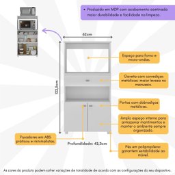 Balcão Multimóveis Multiuso Forno e Microondas Branco Ref. 4060g 2 Portas e 1 Gaveta - 3 Balcão Multimóveis Multiuso Forno e Microondas Branco Ref. 4060g 2 Portas e 1 Gaveta - 3