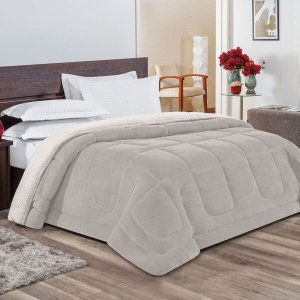 Coberdrom Casal King Everest Sherpa e Manta Microfibra 1 Peça - Cinza