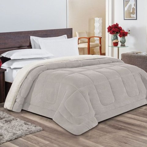 Coberdrom Casal King Everest Sherpa e Manta Microfibra 1 Peça - Cinza