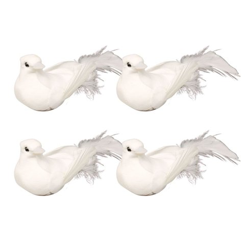 Kit 4 Pombinhas Branca Pena Ganso 9cm Enfeite Natal - Magizi