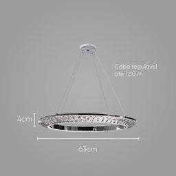 Lustre para Sala de Jantar Pendente Orbit nas Cores Cromado e Transparente com LED Integrado Bella - 4