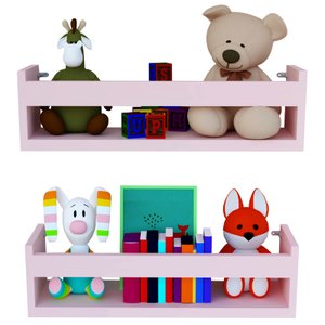 Kit 2 Prateleira para Livro 30cm Rosa Revista Infantil